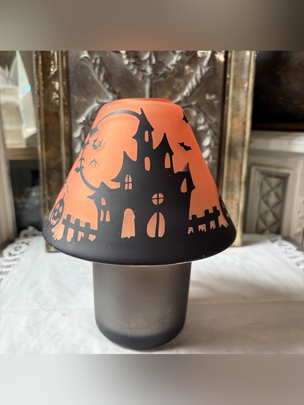 Yankee candle Halloween Candle topper Holder glass Shade black orange